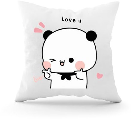 Love Wink from Bubu Panda to Bear Dudu Dekorativer Kissenbezug mit Füllung für Sofa-Autokissen