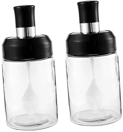Garneck Set of 2 Salt Seasoning Bottles with Spoons Oil Sauce Glass Jars for BBQ