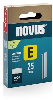 Novus Nägel E Typ J 25 mm (1000 Stück, Material: verzinkter Stahldraht, Kartonverpackung mit Schiebe-FS, Nagel-Set) 044-0091