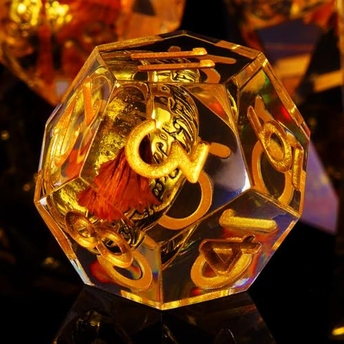 ORUZA Set di 7 dadi in resina poliedrici con bordo affilato, per Dungeons and Dragons, giochi di ruolo e MTG, per giochi di ruolo da tavolo Dungeons and Dragons, colore: trasparente e oro