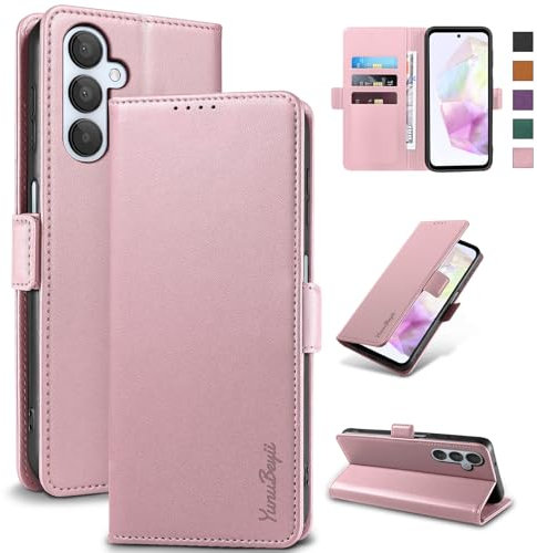 Yunubeyii Cover Libro per Samsung Galaxy A35 5G - [Blocco RFID] Luxury PU Leather Portafoglio Card Holder Magnetic Phone Custodia con Kickstand, Cover Protettiva Antiurto, Rosa