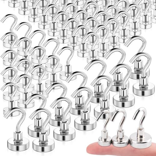 swihorab 40 Stück Magnethaken, 3 Verschiedene Größe Extra Stark Magnet Haken, Super Starke Neodym Magnete mit Haken, Neodym Magnete Haken für kühlschränke, Küche Magnethacken Silber