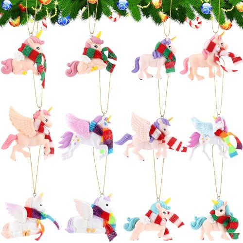 Civaner Weihnachtsbaumschmuck, 3D-Einhorn-Weihnachtsdekoration, pastellfarben, rosa, lila, Einhorn-Weihnachtsbaum-Hängeornament, Geschenk für Schlüsselanhänger, Rucksack, Heimdekoration,