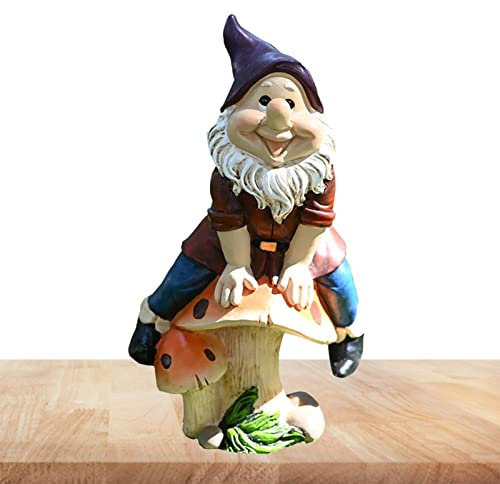 Nains de jardin miniatures assis sur des statues de jardin champignons | Nains de jardin en résine résistante aux intempéries - Décoration de jardin en polyrésine