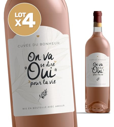 Manahia LOT de 4 Etiquettes bouteille annonce mariage - On va se dire oui pour la vie - Futurs mariés - Faire part mariage - Annonce mariage famille et amis - Lot de 4 unités