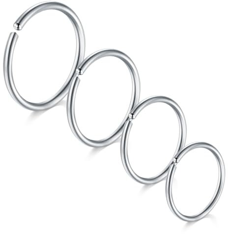 LAURITAMI 4 Stück Nasenpiercing Ring 20G Chirurgenstahl Dünn Nasenpiercing Ring Silber Set,Septum Clicker Ring,Lippe Ohr Nasenpiercing Schmuck 6/8/10/12MM