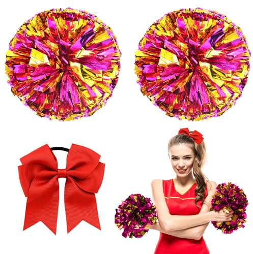 Wondora 2 Stück Cheerleader Pompons red Pompons Cheerleader, Pompoms Cheerleading, mit Große Cheer Schleife, Geeignet für Sportwettbewerbe Teamgeist, Cheerleading Kinder Erwachsene (rosa)