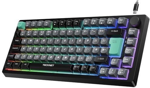 TECKNET RGB Gaming Keyboard,Compact 83 Keys Wired Keyboard with Volumn Knob,75% Pecent RGB Backlit Keyboards with 26 Keys Anti-Ghosting,IP32 Water & Dust Resistant,Silent Coumputer Keyboards for Gamer
