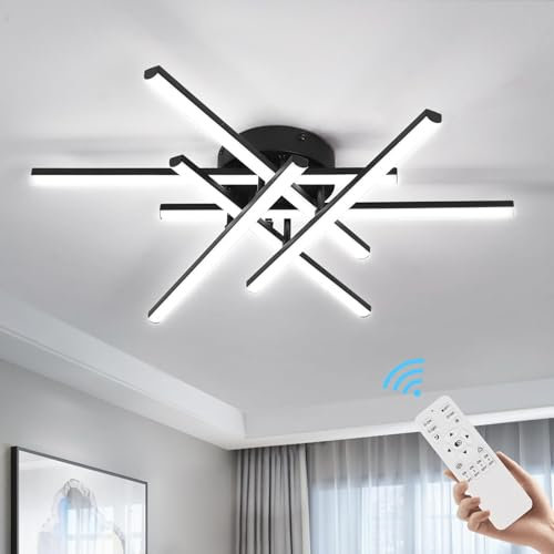 Vloitgol 6-Flammig LED Deckenleuchte Dimmbar, 42W 55cm Deckenlampe Schwarz Modern Wohnzimmerlampe mit Fernbedienung, 3000K-6500K, Schlafzimmerlampe Led Deckenbeleuchtung für Büro Küche esszimmer