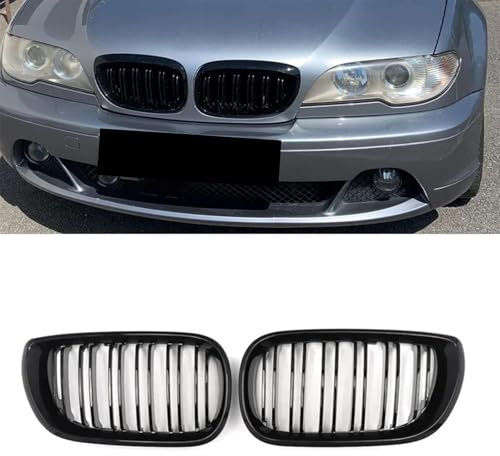 Gangying E46 Kühlergrill Passend für BMW 3er E46 2 Door 318ci 325ci 330ci Coupe Cabrio Nieren 2 Türen LCI Facelift Grill Glanz Schwarz Doppelsteg Sport Kühlergrill 2003 2004 2005 2006