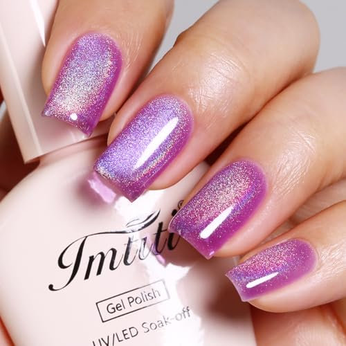 Imtiti Smalto Semipermanente Unghie Magnetico, Arcobaleno Viola Glitter Cat Eye Gel Nail Polish Con Magnete Occhio Di Smalti Semipermanenti Per Unghie Kit Manicure 10ml