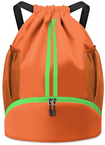 BROTOU Sporttasche Turnbeute Fußballtasche Rucksack mit Kordelzug Verstellbar Tunnelzug Gymsack Wasserfest Sporttasche für Herren Damen Kinder Jungen(Mandarinengelb)