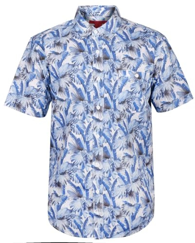 True Face Men’s Hawaiian Shirt Slim FitCasual Beach Shirt for Summer with Front Pocket Funky Palm Tree Floral Pineapple Print Perfect for Holidays Beach Parties Lightweight Top Blue - 827 L
