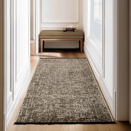 SIMPEX, Chenille Teppich Baumwolle Läufer Braun 80x150 cm Waschbar, Boho-Stil, Kurzflor, Vintage Kelim, Weich & rutschfest, Einfarbig, Für Küche, Flur & Schlafzimmer