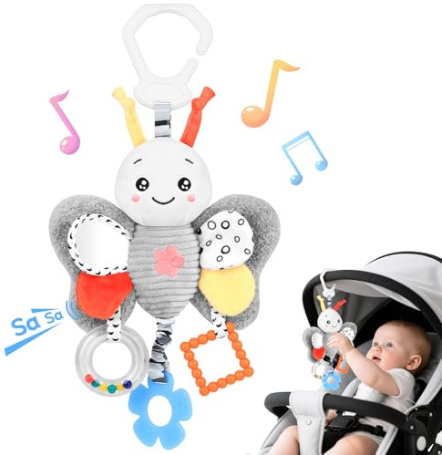 Baby Spielzeug 0-6 Monate Hängendes Rasselspielzeug Baby Spielzeug,Autositze Kinderwagen Kinderbetten Plüsch Tier Aktivitäts Spielzeug Geschenk für Neugeborene 0 3 6 9 12 18 Monate（Schmetterling）