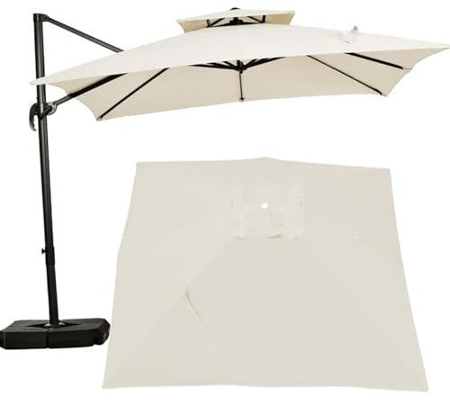 BLGVGKLPNT 300x300cm/250x250cm Auvent De Rechange pour Déporté Parasol De Terrasse, Carré Toile De Rechange pour Parasol Tissu De Rechange pour parasol de 8 baleines (off white,2.46×2.46M(8.2ft×8.2))