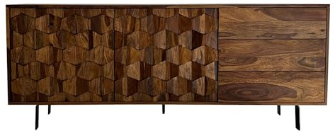 Wohnling Sideboard Sheesham Massivholz 175 cm – Kommode mit Türen & Schubladen – Anrichte im Loft Industrial Design mit schwarzem Metallgestell – Wohnzimmer & Esszimmer Stauraum