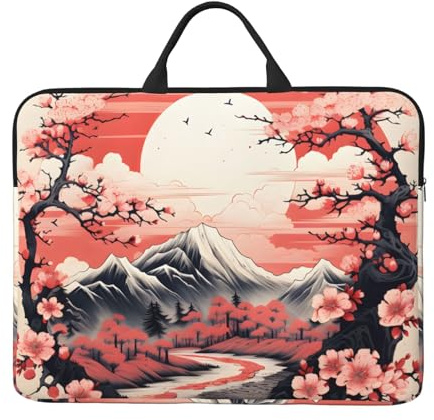 Japanische Fuji-Laptophülle, 35,6 cm (14 Zoll), Kirschblüte, Sonne, Laptoptasche für Damen und Herren, wasserabweisend, Business-Computer-Tragetasche, stoßfeste Notebook-Hülle