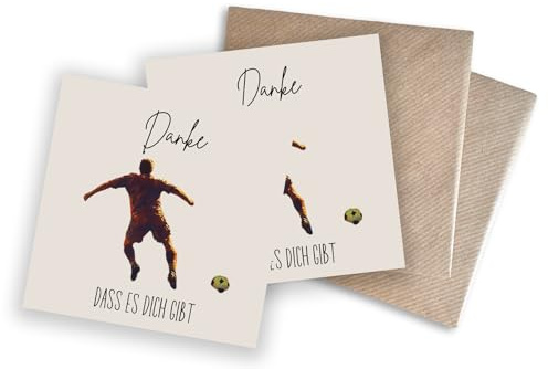 WBdesignz 2er-Set Dankeskarten „Danke, dass es dich gibt“ – Fußball-Grußkarten – für Trainer, Freunde, Kollegen – mit Umschlägen 125 x 125 mm (2er-Set, Bester Spieler - Danke)