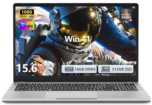 Ordenador Portátil 15,6 pulgadas Ryzen 5 7430U Procesador, Win 11 PC Portátil 16GB DDR4 RAM 512GB SSD Gráficos Radeon, Laptop Teclado Numérico/Teclado Retroiluminado, Computadora Portátil WiFi5 BT5.1