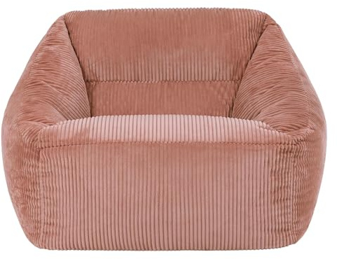 icon Natalia Cord Bean Bag Chair with Filling Included, Pink | Made in the UK, Adult Beanbag, Soft Corduroy Fabric, Armchair, Comfy Chair for Lounge and Bedroom