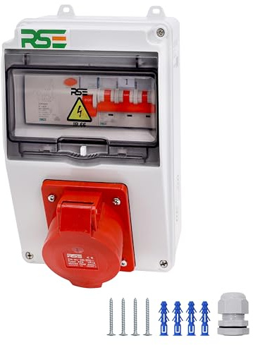 BAUSTROMVERTEILER WANDVERTEILER KOMPLETT VERDRAHTET 32A ODER 16A IP65, 14. 1X32A mit RSE LS+FI
