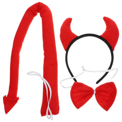 Veemoon Set Cosplay Diable Halloween avec Serre-Cornes Maléfiques Queue Rouge et Noeud Accessoires Costume Festif Confortables et Attrayants