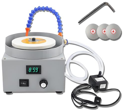 Vituord Levigatrice da Banco Elettrica, Macchina per Affilatura Coltelli a Umido E a Secco, velocità Regolabile 0-2000 Giri/min, con Mola Abrasiva a 80 Maglie, 3 Dischi Diamantati