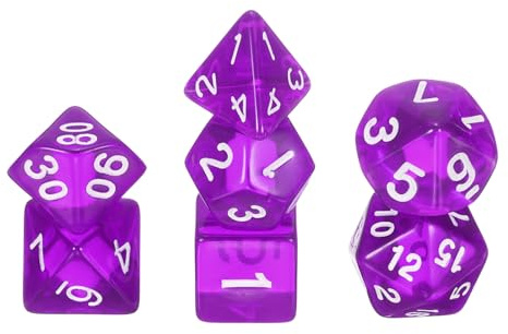 QUARKZMAN Polyeder Würfel Set 7 Stück Acryl Würfel Für Rollenspiele Tischspiele Tischspiel Zubehör Transparent Lila