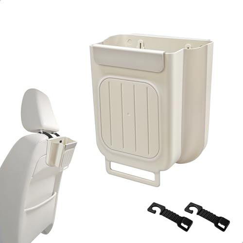momgyaamz Poubelle Voiture, Corbeille Murale Poubelle de Cuisine Poubelle de Voiture Pliable, Panier Rangement Suspendu pour Siège Auto Arrière Placard Cuisine Bain Camping 6L Crème