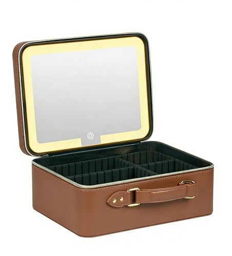Trousse De Maquillage De Voyage avec Miroir LED À 3 Modes D'éclairage Cosmétique Cloisonnable avec Miroir Lumineux Trousse De Toilette, Imperméable PU Trousse Maquillage