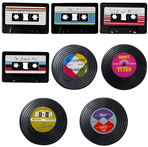 8 Stück Kühlschrankmagnete Vintage Musik Stil Schallplatten Kassetten | Optik Kleine Magnete Magneten für Küche Büro Pinnwand Spind Wohnheim Fotos Notizen Wohnungs Dekoration Zuhause