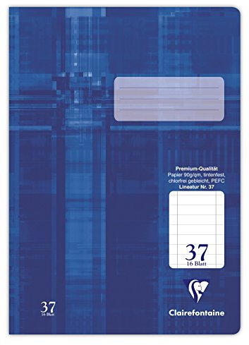 Clairefontaine 331037C - Heft ideal für die Schule, DIN A4, 16 Blatt, 90g, Lineatur 37 durchgehend liniert mit Rand gelocht, Blau, 1 Stück