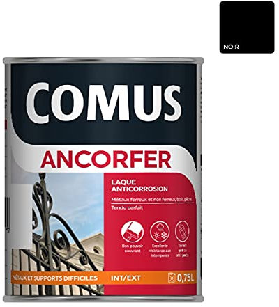 ANCORFER MAT/SOIE 0.75L Noir ferronnerie - Peinture-laque antirouille pour métaux et autres supports - COMUS