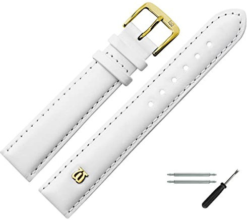 MARBURGER Uhrenarmband 20mm Leder Weiss Gold Glatt Mit Naht - Montage Set 1002020000220