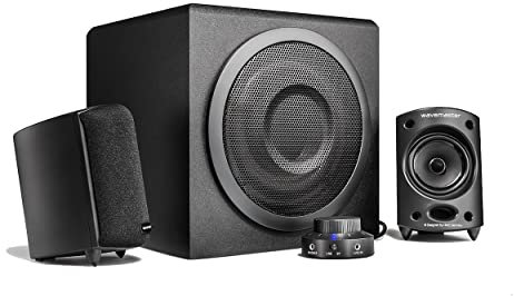 wavemaster Moody BT 2.1. Lautsprecher System - Bluetooth – 65W – 16,5cm Subwoofer mit Bassreflex – 30-20.000 Hz Frequenzbereich – Line-In Anschlüsse – PC Lautsprecher – Aktiv Boxen – Schwarz