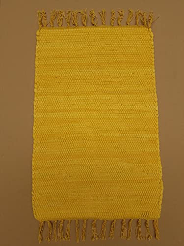 Kottig Fleckerl Handweb Teppich Fleckerlteppich Uni 40x60 Garmisch Flickenteppich Einfarbig (Gelb)
