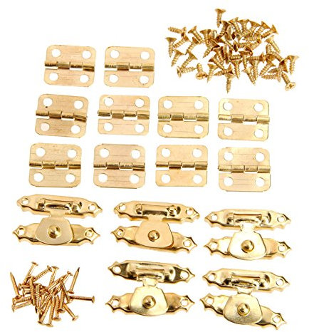 5Pcs Serrure de verrouillage Loquet de Cabinet en acier inoxydable Hasps décoratif avec 10Pcs Charnières de porte verrou pour cabinet boîte à bijoux-Or