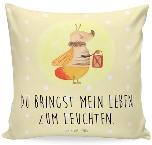 Mr. & Mrs. Panda Kissen Glühwürmchen - Geschenk, Gute Laune, Kissenhülle 40x40, Tiermotive, lustige Sprüche, Sofakissen, Dekokissen 40x40, Tiere,