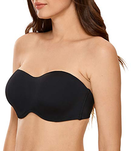 Delimira Women's Strapless Bra Underwire Non Padded Minimiser Plus Size Bandeau Seamless Bra Black 38E