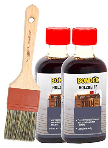 Bondex Holzbeize inkl. Beizpinsel, Wasserbeize in 20 Farbtönen zur Auswahl 2x250ml (mittelbraun)