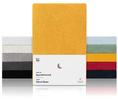Blumtal® Frottee Spannbettlaken 180x200x27cm - Oeko-TEX zertifiziertes Spannbetttuch 180x200x27cm - Frottee-Spannbettlaken bis 27cm Matratzenhöhe - Spicy Mustard