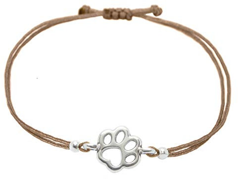 Selfmade Jewelry Armband Damen Silber Pfote Größenverstellbares Makramee-Armkettchen mit Tatze Handgemacht Inkl. Geschenk-Verpackung
