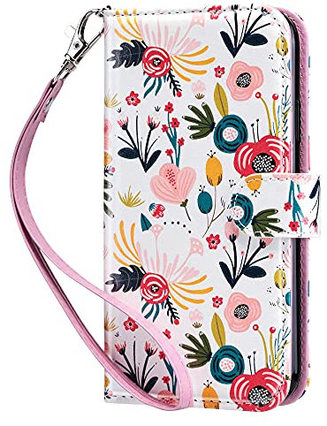 ULAK Wallet Case Compatible with iPhone 11, Flip Case with Card Holder PU Leather + TPU Bumper Stand Cover Kickstand Full Protective Phone Case for iPhone 11 6.1 inch - Wild Flowers