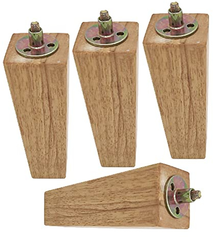 4 Stück Holz Möbelfüße,Trapez Möbelbeine Eiche Holz,M8-Bolzen Sofafüße,Massivholz Tischbeine,Quadratische Schrankbeine,für Kaffeetisch TV-Schrank Füße,mit Montageplatten,Holzfarbe (12cm)