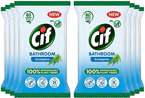 Cif Bathroom Eucalyptus Wipes (8 packs x 80 Sheets) Antibacterial Wipes Cleaning Bundle