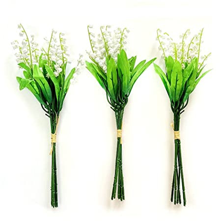 JZK 18 x Mughetto bianco fiori artificiali bouquet, finto Convallaria majalis steli, finto giglio della valle rami per la composizione di fiori, decorazione centrotavola di nozze