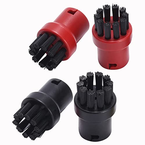 HUAYUWA 4 Pack Hand Tool Nozzle Bristle Brushes Round Cleaning Brushes Replacement for Karcher SC1 SC2 SC3 SC4 SC5 Steam Cleaner Accessories (Red+Black)