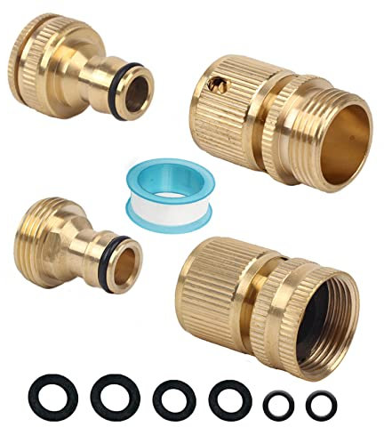 Garden Tap Hose Connector, Flexible Hose Adapter Spray Gun Connector Set for Connect Outside Tap to Expandable Garden Hose to Hose Nozzle, 2 in 1 Brass Female Tap Adapter, Male Female Hose Connector
