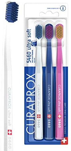 Curaprox Zahnbürste Set CS 5460-3er-Pack Ultra Soft Handzahnbürste für Erwachsene 5460 mit super weichen CUREN Borsten - Weiß, Dunkelblau, Rosa